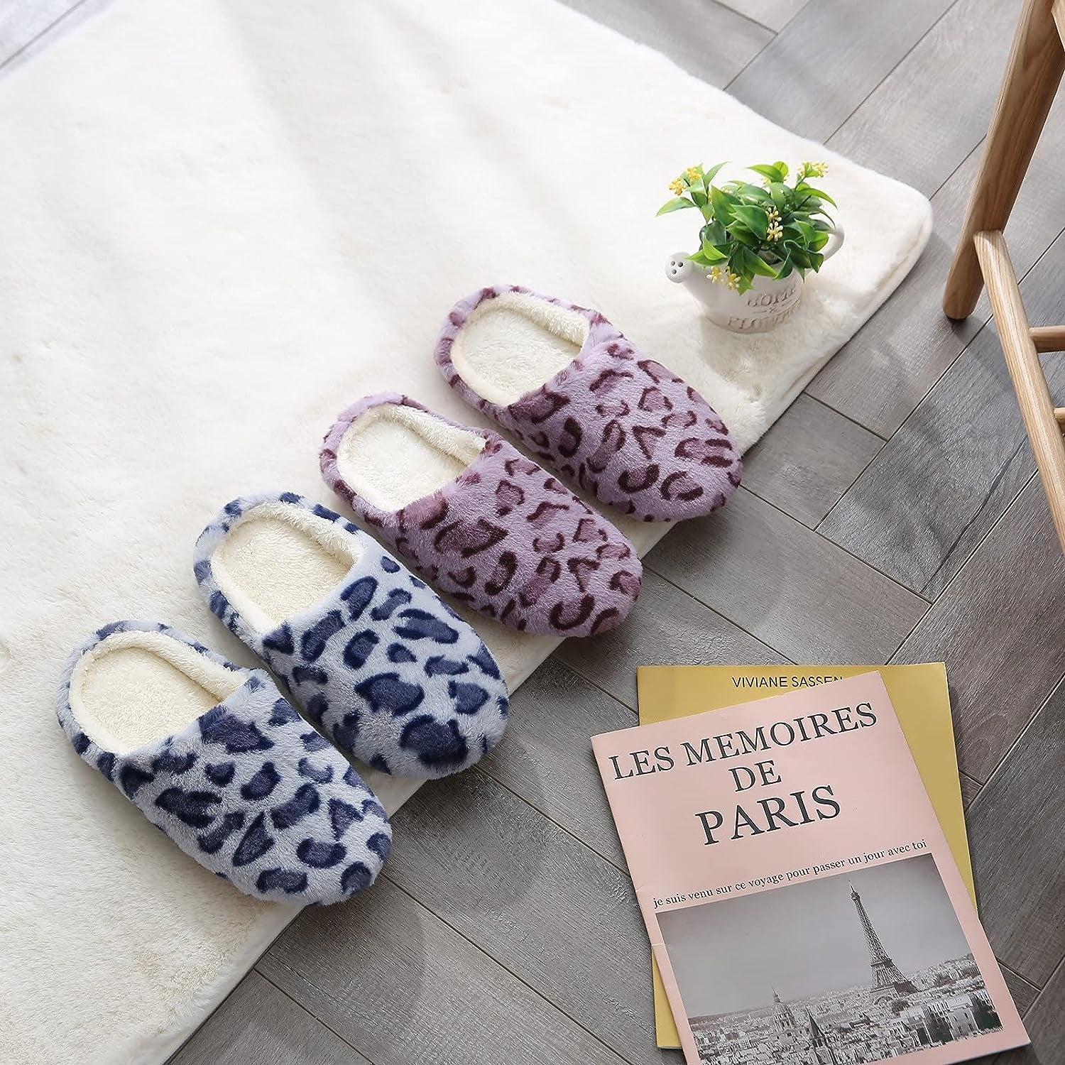 Sandals for Women Women'S Slippers Memory Foam Fuzzy House Slippers Indoor Outdoor Home Shoes Slip-On Anti-Skid Flower Indoor Casual Shoes Snow Unisex House Slipper, Purple