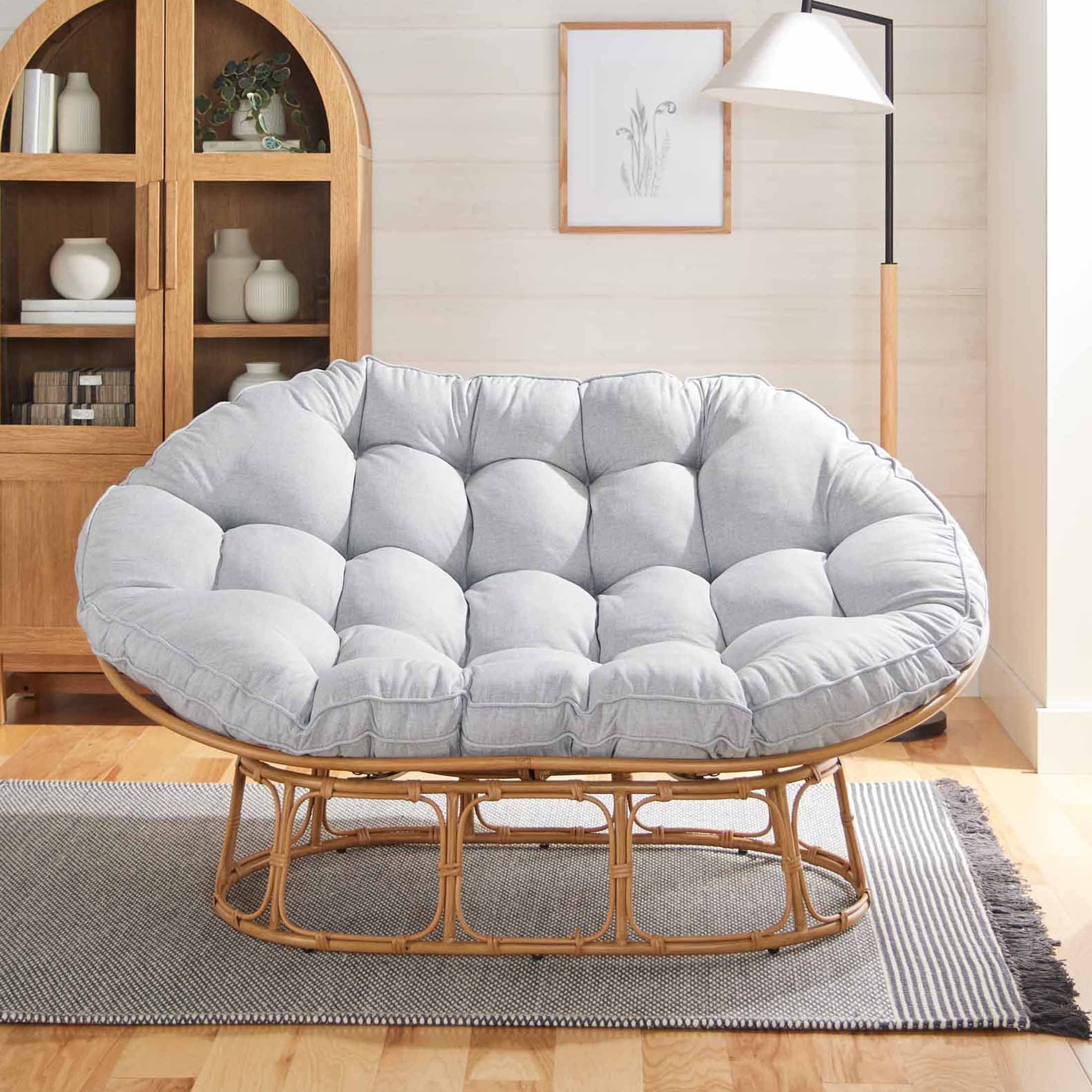 Double Papasan Accent Chair, Grey Linen