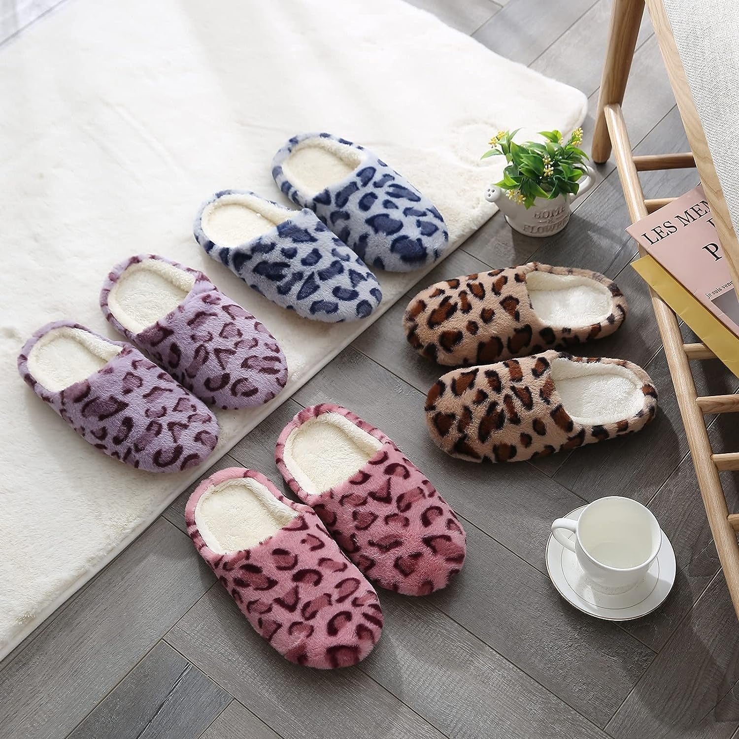Sandals for Women Women'S Slippers Memory Foam Fuzzy House Slippers Indoor Outdoor Home Shoes Slip-On Anti-Skid Flower Indoor Casual Shoes Snow Unisex House Slipper, Purple