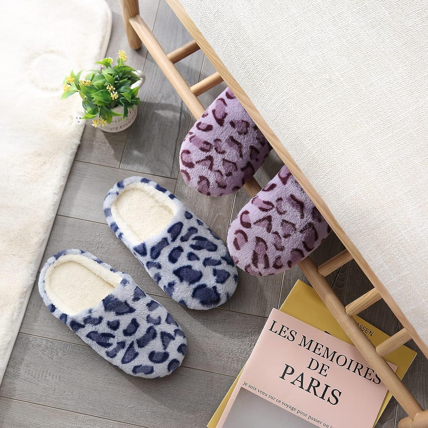 Sandals for Women Women'S Slippers Memory Foam Fuzzy House Slippers Indoor Outdoor Home Shoes Slip-On Anti-Skid Flower Indoor Casual Shoes Snow Unisex House Slipper, Purple